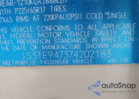 2007 Suzuki Grand Vitara Luxury z USA, uszkodzony, nr VIN JS3TE947374202183